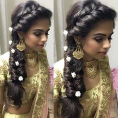 hair inspo Mehendi Function, Bridal Hairdo, Traditional Hairstyle, Indian Wedding Hairstyles, Simple Wedding Hairstyles, Indian Bride Hairstyle, Indian Bridal Hairstyles, Front Hair Styles