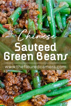 green bean stir fry with sauce on top