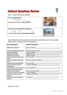 the worksheet for indirect questions is shown