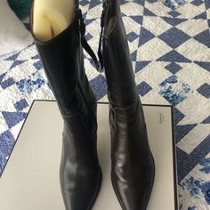 Gorgeous Calf Leather Mid Calf Zip Boots, Excellent Condition. Size 9 1/2 Fits A Size Nine. 3 Inch Heel, No Tears Or Scratches Worn Probably Twice. Calf Leather Boots, 3 Inch Heels, Coach Shoes, Mid Calf, Calf Leather, Leather Boots, Bootie Boots, Ankle Boots, Women Shoes