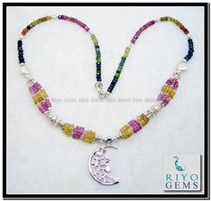 Tourmaline Silver Necklace Gemstone Watermelon Tri Color pink Tourmaline Silver Jewelry by Riyo Gems http://www.riyogems.com Jaipur