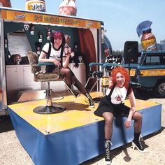 @ManicPanic @tishandsnooky #TBT 2002 - Tish and Snooky hit the road for the @Snapple #Dyehard tour in their high-heeled sneakers 👟 coloring heads 🌈all across the USA with #ManicPanicDyehard temporary styling gel in the customized Dye Hard Barbershop. 🚌 Now that's punk💪 #tishandsnooky #manicpanic #dyehard #tbt #throwbackthursday #veganhaircolor #queensofcreativecolor #snapple #roadtrip #highheelsneakers #manicpanichair Heeled Sneakers, Manic Panic Hair, Scene Punk, Vegan Hair, High Heel Sneakers, Styling Gel, Creative Colour, Hit The Road