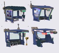 four different views of a video game kiosk