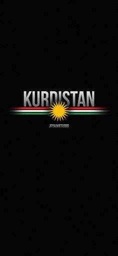 the kurdstan logo is shown on a black background with red, white and green stripes