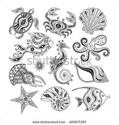 an image of sea animals in black and white