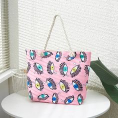 Eyes Patterned Tote Bag - Size: 19.68" x 14.96" x 3.93" - Zipper Closure - Small Slip Pocket - 100% Polyester Eye Pattern, Tote Pattern, Tote Bag Pattern, City Style, Womens Tote Bags, Tote Bag, Boutique, Zipper, Pattern