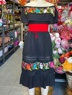 100% Authentic Mexican Dress  This Dress is gorgeous. Once size fit up to M Color:Black Size:Small This dress come with the belt You can wear this dress with or with out belt. This dress feature an elastic waist. This dress can feet up to M This dress has elastic an the waist Ebroidery Mexican Dress.Boho Chic Dress Folk Fabric Flowers Mexican Tunic Traditional Embroidery This Dress is perfect for those beach day or any occasion This Dress is meant to provide extreme comfort throughout the day The perfect gift for her Fitted Black Belted Dress For Summer, Black Midi Dress With Belt, Folk Fabric, Mexican Dress, Traditional Embroidery, Boho Chic Dress, Mexican Dresses, Authentic Mexican, Dress Boho