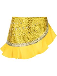 lemon yellow virgin wool blend crystal embellishment ruffled detailing thigh-length Area Skirt, Watermelon Crystal, Watermelon Skirt, Bling Outfits, Albums Aesthetic, Area Nyc, Yellow Clothing, Sparkle Outfit, Hemlock Grove