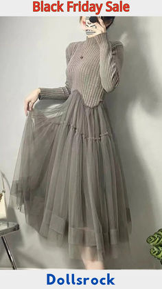 Beautiful Grey Asymmetrical Tulle Patchwork Long Dresses Fall Long Dresses Fall, Long Fall Dresses, Dresses Fall, Long Sleeve Outfits, Short Summer Dresses, Half Sleeve Dresses, Comfortable Room, Summer Dress Outfits, Fall Fabric