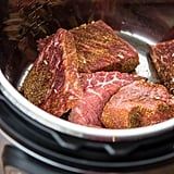 the meat is being cooked in the slow cooker for dinner or appetizing