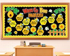 a bulletin board with bees and honeycombs on it