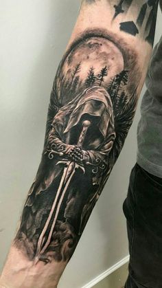 Warrior Angel Tattoo, Warrior Angel, Salvation Tattoo, Skull Sleeve Tattoos, Skull Sleeve, Cross Tattoo For Men, Forarm Tattoos, Mens Shoulder Tattoo, Warrior Tattoos