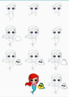 how to draw little mermaids step by step