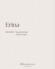 the front cover of erna meaning beautiful lady arabic origin, written in brown ink