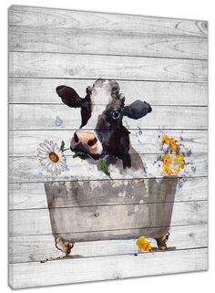 Canvas Abstract Painting, Bathroom Artwork, Abstract Painting Modern, Cow Wall Art, Funny Cow, Floral Wall Art Canvases, White Watercolor, Watercolor Paintings Abstract, Cow Painting