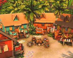 an artist's rendering of a tropical village