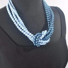 Blue ColorBlock Interlocking Glass Pearls Necklace - FashionByTeresa Blue Pearl Beaded Necklace For Party, Elegant Blue Beaded Pearl Necklace, Elegant Blue Pearl Beaded Necklaces, Elegant Adjustable Blue Pearl Necklace, Ladies Velvet Suit, Bead Neckless, Velvet Pant Suit, Wanderlust Necklace, Blazer Outfits For Women