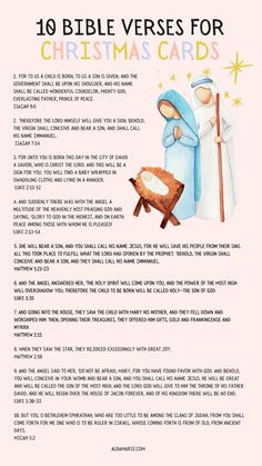 a christmas card with the words 10 bible verses for christmas cards in english and spanish