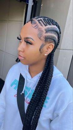 Feed Ins Ponytail, Colored Stitch Braids, Box Braids Peekaboo, 6 Straight Back Feed In Braids, Quick Feed In Braid Styles, Stitch Braids With Design, Braids Knotless Box Braids, Braids Peekaboo, Box Braids Long