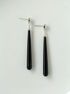 925 Silver Simple Long Teardrop Black Onyx Earrings - floysun Black Earrings Elegant Pearl, Luxury Black Dangle Earrings, Luxury Black Earrings For Everyday, Timeless Luxury Black Earrings, Luxury Black Long Drop Earrings, Luxury Black Minimalist Earrings, Luxury Black Everyday Earrings, Luxury Silver Onyx Jewelry, Luxury Black Sterling Silver Jewelry