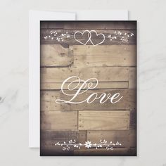 Rustic Barn Wood Double Hearts Wedding Invitations