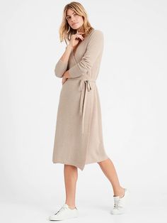 Petite Wrap Sweater Dress | Banana Republic Casual Elegant Outfits, Capsule Wardrobe Dresses, Cashmere Wrap Sweater, Business Casual Dress Code, Cashmere Sweater Dress, Wrap Sweater Dress, Over 60 Fashion, Elegant Coats, Cashmere Wrap