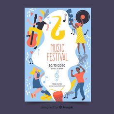 music festival poster with people dancing and singing