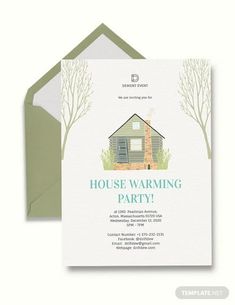 a house warming party card with an envelope