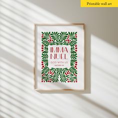 a christmas card with the words imma noel in red and green leaves on it