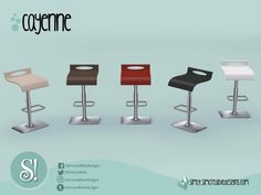 four different colored barstools in various sizes and colors, all with the same height