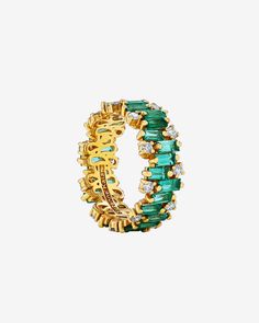 Suzanne Kalan Shimmer Audrey Emerald Eternity Band in 18k yellow gold Emerald Statement Ring, Emerald Eternity Ring, Resort Jewelry, Emerald Eternity Band, The Bling Ring, Emerald And Diamond Ring, Rainbow Sapphires, Pearl Necklace Designs, Luxe Jewelry