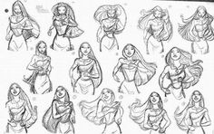 some disney princesses in various poses for the character model sheet, and how to draw them