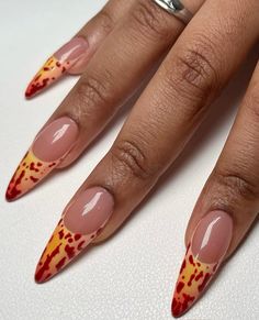 Almond Nails Yellow, Papaya Nails, Fall Gel X Nails, Bamboo Nails, Copper Nails Designs, Easy Nail Designs, Gel X Nails, X Nails, Emerald Nails