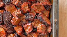 the meat is cooked and ready to be put in the oven on the grilling pan