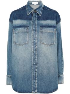 indigo blue cotton washed denim classic collar front press-stud fastening drop shoulder long sleeves press-stud fastening cuffs two chest patch pockets curved hem Limousine Car, Oversized Denim Shirt, Washed Denim, Summer Beach Wear, Indigo Blue, Look Chic, Denim Shirt, Victoria Beckham, Denim Wash