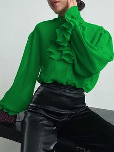 Buy Long Sleeve Blouses and Shirts For Women from Koandaily at Stylewe. Online Shopping Stylewe Long Sleeve Green White Blue Women Blouses And Shirts Polyester Fibre Shirt Collar Elegant Elegant Plain Blouses And Shirts, The Best Blouses and Shirts. Discover unique designers fashion at Stylewe Green Ruffled Top For Office, Green Stretch Long Sleeve Shirt, Green Stretch Top For Office, Trendy Green Stretch Shirt, Formal Blouses, Shirt Collar Pattern, Plain Blouse, Elegant Blouses, Elegant Shirt