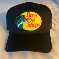 Nwt Never Worn Black Bass Pro Shop Hat Base Pro Hat, Adjustable Black Trucker Hat For Fishing, Black Curved Brim Fishing Hat, Black Short Brim Fishing Hat, Black Curved Brim Hat For Fishing, Black Flat Bill Trucker Hat For Fishing, Black Flat Bill Baseball Cap For Fishing, Black Snapback Baseball Cap For Fishing, Black Snapback Hat For Fishing