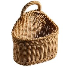 a wicker basket is shown on a white background with clipping for the handle