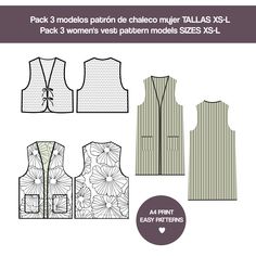 four vests with different patterns and sizes to choose from, including one for each