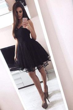 #alinepromdresses #blackpromdresses #googleshopping #partyeventdresses #promdresses #shortpromdresses #vneckpromdresses Black Dresses Short, Simple Prom Dress Short, Pretty Black Dresses, Simple Homecoming Dresses, Tulle Cocktail Dress, Black Homecoming Dress, Cheap Homecoming Dresses, Tulle Homecoming Dress, Dress With Pleats