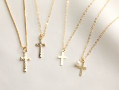 Dainty Crucifix Cross Necklace, Religious Necklace, Gold Cross Necklace, Crucifix Necklace, Small Cross, Simple Necklace, Religious Cross Ideal for someone looking for a dainty cross necklace with a figure of Crucifix Jesus Christ. -14k Gold Filled 20.5x9mm Crucifix Pendant -Gold Filled spring clasp and findings + Cross is dainty AVAILABLE CHAIN + Round Flat Gold Filled Chain + Box Gold Filled Chain AVAILABLE LENGTH + 17 inches + 18 inches + 19 inches + 20 inches + 21 inches + 22 inches - Pendan Adjustable Crucifix Necklace For Gift, Crucifix Necklace With Adjustable Chain For Gift, Delicate Crucifix Chain Necklace As Gift, Dainty Cross Necklace, Catholic Necklace, Crucifix Necklace, Gold Medallion, Jesus Cross, Earring Stand