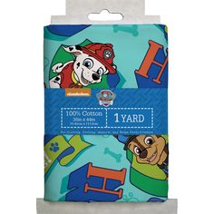 a package of children's bedding with the image of dogs and letters on it