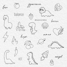 the different types of tattoos are drawn on paper