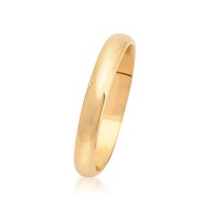 Ross-Simons - Women's 3mm 14kt Yellow Gold Wedding Band / Ring Size 6. Timeless and elegant, we are proud to present the ring she will cherish forever. Our slender yet substantial women's 3mm wedding band is crafted of 14kt yellow gold with a brightly polished finish. 14kt yellow gold wedding band. Classic Promise Ring With Thick Band, Classic Yellow Gold Stackable Rings For Promise, Wedding Stackable Yellow Gold Rings With Thick Band, Classic Round Band Jewelry For Marriage, Classic 14k Stamped Couple Rings, Wedding Band With Smooth Bezel, Wedding Ring With Smooth Bezel In 14k Gold, Wedding Thick Band Stackable Rings With Polished Finish, Elegant Wedding Bands With Smooth Bezel