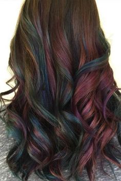 Rainbow Hair Ideas for Brunette Girls — No Bleach Required ★ See more: http://lovehairstyles.com/rainbow-hair-ideas-brunette-girls/ Oil Slick Hair Color, Rainbow Hair Color Ideas, 30 Hair Color, Hair Color 2017, Oil Slick Hair, Slick Hair, Undercut Designs, Rainbow Hair Color, Guy Tang