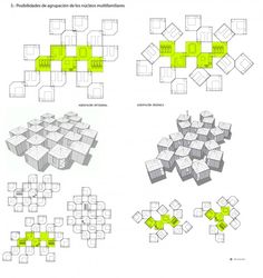 four different types of cubes are shown in yellow and green colors, with the same pattern