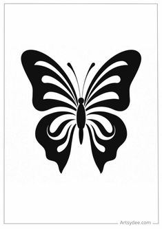 a black and white butterfly silhouetted on a white background with the words arty stenc