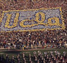 a large group of people standing on top of a field next to each other in front of a crowd