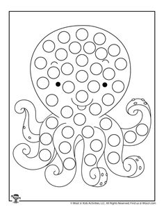 an octopus coloring page with circles on the top and bottom, in black and white