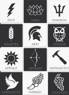 an image of the zodiac signs in black and white with symbols on each one side